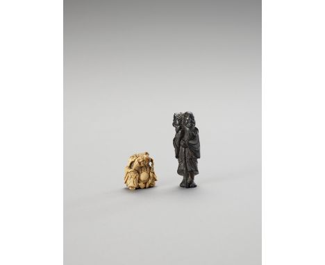   TWO NETSUKE OF GAMA SENNIN  Unsigned  Japan, 18th to 19th century, Edo period (1615-1868)    One carved from dark wood as a