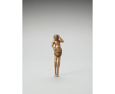   A FINE WOOD NETSUKE OF ASHINAGA  Unsigned  Japan, 19th century    Finely carved as Ashinaga, the long-legged fishing compan