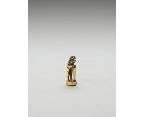   A RARE STAG ANTLER INGYO NETSUKE OF A STANDING SHISHI  Unsigned  Japan, 18th century, Edo period (1615-1868)    The seal ne