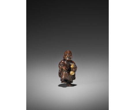   A TOKYO SCHOOL OKIMONO NETSUKE OF A MAN WITH GOURD  Signed  Japan, Meiji period (1868-1912)    A rather large and finely st