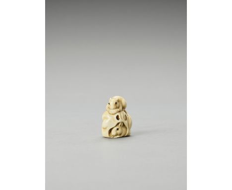   HOGYOKU: AN IVORY NETSUKE OF SQUIRRELS IN A ROCK  By Hogyoku, signed Hogyoku  Japan, Meiji period (1868-1912)    Depicting 