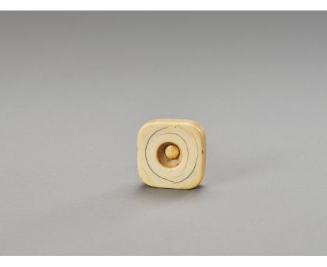   AN EARLY IVORY SQUARE MANJU NETSUKE  Unsigned  Japan, 17th century, Edo period (1615-1868)    Carved as a thick square-shap