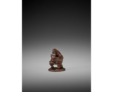   MASAMITSU: A WOOD NETSUKE OF OMORI HIKOICHI  By Masamitsu, signed Masamitsu  Japan, late 19th century    Finely carved with