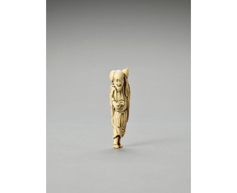   A TALL IVORY NETSUKE OF CHOKARO SENNIN  Unsigned  Japan, 18th century, Edo period (1615-1868)    The sennin standing tall a