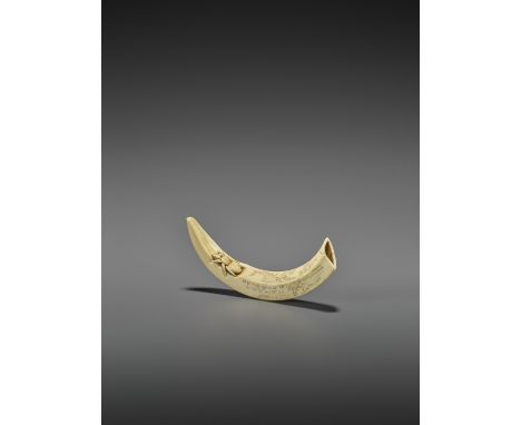  SEIYODO BUNSHOJO: A SUBLIME BOAR-TUSK NETSUKE WITH SPIDER AND FERNS  By Seiyodo Bunshojo (1764-1838), signed Nihon San’indo