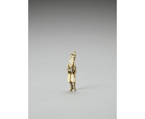   AN IVORY NETSUKE OF A SHISHIMAI DANCER  Signed  Japan, Meiji period (1868-1912)    Deftly carved and finely stained with a 