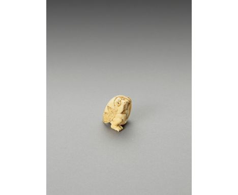   AN IVORY NETSUKE OF A HATCHING TENGU  Unsigned  Japan, 19th century, Edo period (1615-1868)    Depicting a tengu hatching f