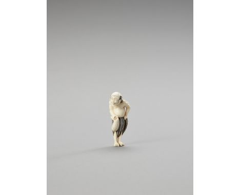   A FINE IVORY NETSUKE OF A FISHERMAN HOLDING A NET  Unsigned  Japan, early 19th century, Edo period (1615-1868)    The fishe