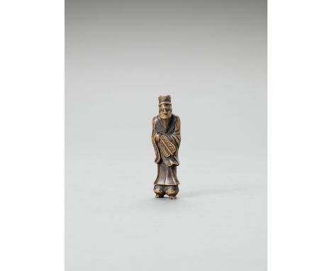   A WOOD NETSUKE OF A NOBLEMAN FROM THE RYUKYU ISLANDS  Unsigned  Japan, Meiji period (1868-1912)    The standing nobleman wi