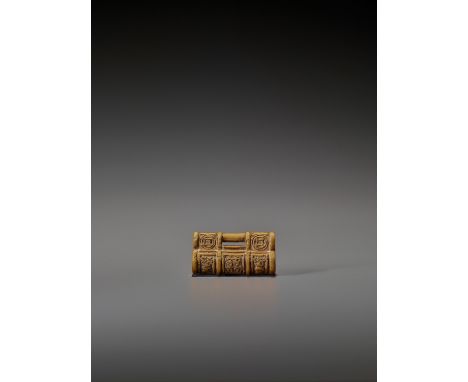   A RARE WOOD NETSUKE OF AN ANTIQUE CHINESE LOCK  Unsigned  Japan, 19th century, Edo period (1615-1868)    A pale wood netsuk