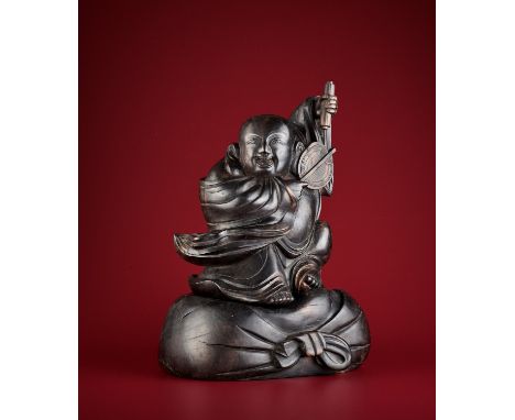   MITANI GOHO: A MASSIVE KUROGAKI WOOD OKIMONO OF HOTEI  By Mitani Goho, signed Koryo no ju Goho  Japan, Aki Province, late 1