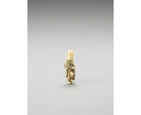   A TOOTH NETSUKE OF FUKUROKUJU  Unsigned   Japan, 19th century   The lucky god standing, wearing a long cowl over his charac