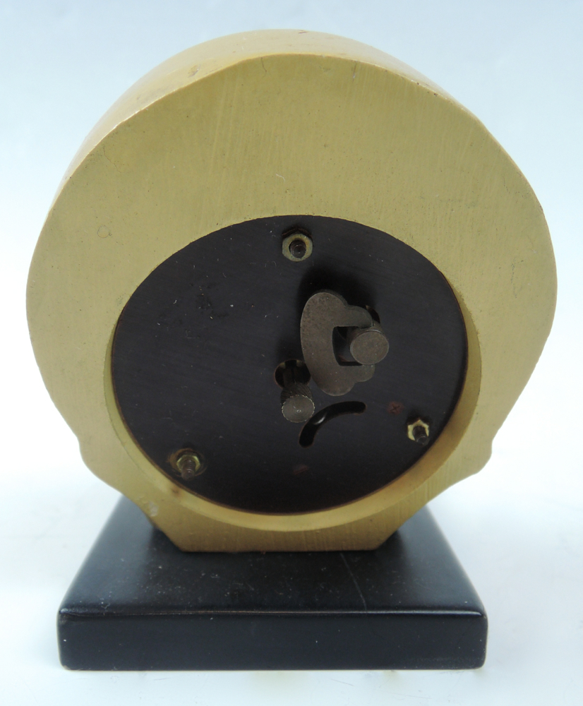 J Oswald Rolling Eyes Skull Clock w Markers Figural carved wood skull