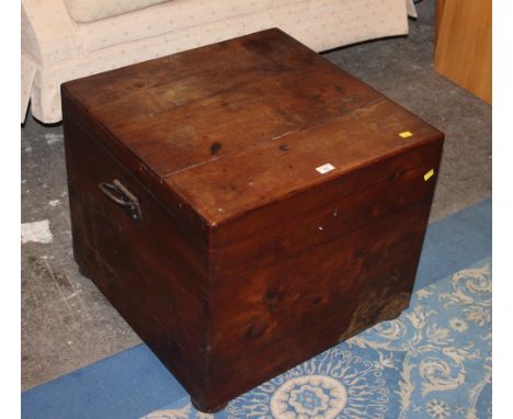 19th century mahogany trunk with metal carrying handles, 53 cm tall, 63 cm deep and wide 