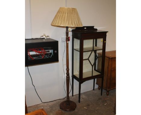 20th century oak standard lamp with cream shade and turned column 
