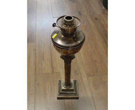 Victorian silver plated oil lamp, height 58 cm (no chimney or globe)