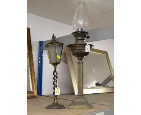 Electric table lamp and a Victorian oil lamp with Corinthian column base 