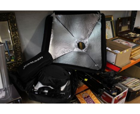 Two Neewer photographic tripods and light shades 