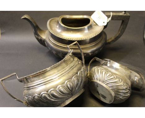 Three piece silver tea service, teapot with detached lid