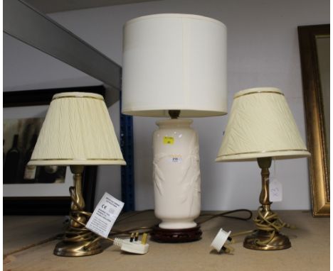 Table lamp with ceramic body and pair of table lamps with shades 