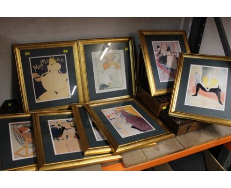 Eight gilt framed decorative prints, 37 cm x 44 cm 