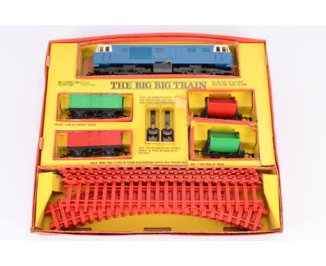 Tri-ang 'Big-Big' 0 Gauge battery-powered Trains, comprising a RV267 'Blue Flier' goods set, with 'Hymek' type diesel loco, t