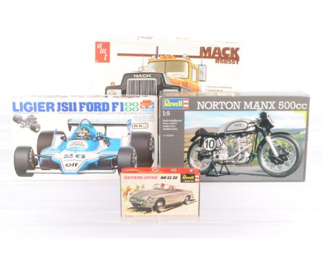 Modern and Vintage Competition and Road Vehicle Kits, four boxed examples, Revell 1:32 H-64 Superlative MGB (minor quantity o