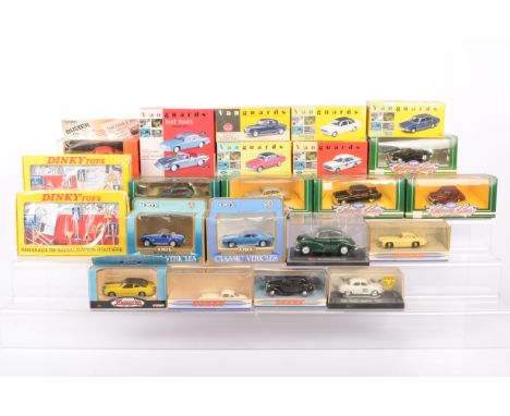 Modern Diecast Postwar Cars, a boxed/cased collection, private and competition models, Saico 1:26 scale Morris Minor and 1:43