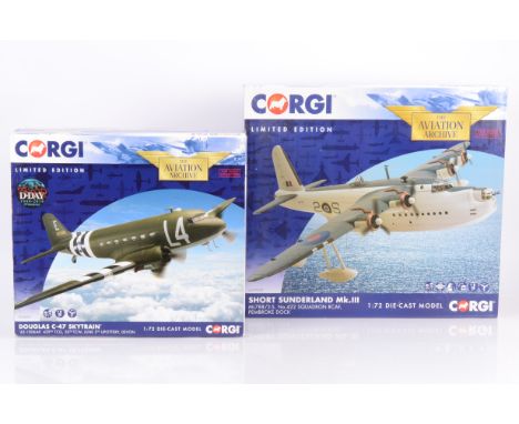 Corgi Aviation Archive WWII Military Aircraft, two boxed 1:72 scale examples, AA27502 Short Sunderland Pembroke Dock and AA38