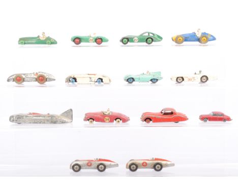 Postwar Playworn Dinky Competition and Speed Record Cars, various examples, includes Jaguar, Cunningham, Mercedes Benz, Brist