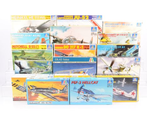 Italeri WWII Period Mainly Military Aircraft Kits, a boxed collection, 1:72 scale, 1227 Veltro, 121 HE 111, 070 Stuka, 1260 F