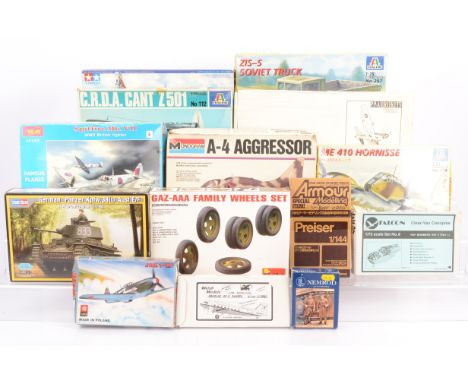 Military Kits, and Figures, a boxed group in various scales, mainly either started, or incomplete, includes, Hobby Boss Panze