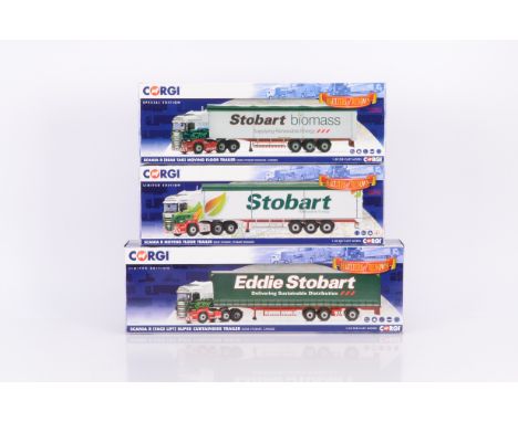 Corgi Eddie Stobart Diecast Haulage Vehicles, three boxed 1:50 scale Hauliers of Renown limited edition Scania R examples, CC