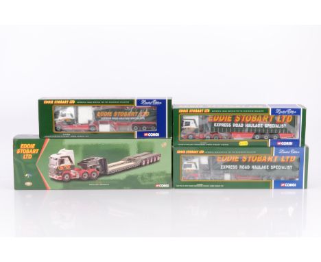 Corgi Eddie Stobart Diecast Haulage Vehicles, four boxed 1:50 scale limited edition examples, CC12203 Scania low loader, CC13