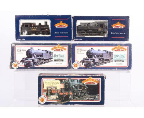 Bachmann 00 Gauge black Tank Locomotives,  32-203 BR Pannier Tank 4666, 31-602 and 31-604 BR lined Class V1/3 2-6-2T 67664 an