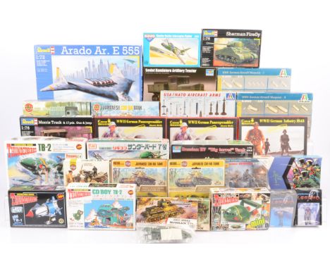 Military and Thunderbirds Kits,  various examples all boxed or packaged, Military 1:76 scale OO, Airfix 1755 Luftwaffe person