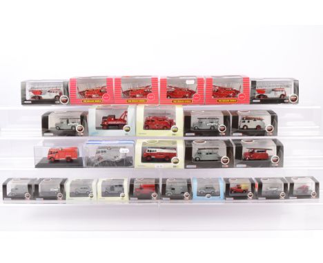 Modern Diecast 1:76 Scale Models by Oxford Diecast and Fire Brigade Models, all cased mostly with card sleeves, vintage and m