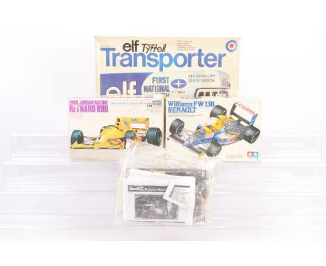 Entex Team Tyrell Transporter and F1 Car Kits, three boxed examples, 1:32 scale Entex 9102 ELF team Tyrell transporter Ford C