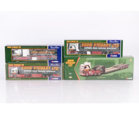 Corgi Eddie Stobart Diecast Haulage Vehicles, four boxed 1:50 scale limited edition examples, CC12203 Scania low loader, 7580