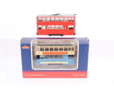 Bachmann 00 Gauge Motorised Trams,  Bachmann CE006009 Birkenhead Tram No 69, in original box and CE00608 unboxed plain red tr