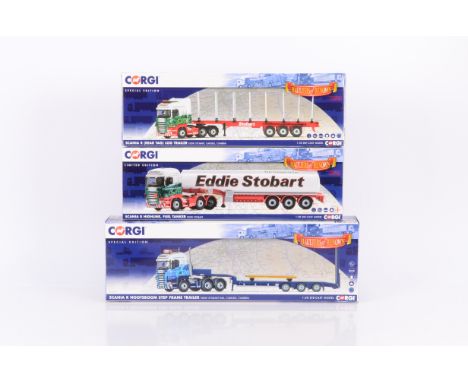 Corgi Eddie Stobart Diecast Haulage Vehicles, three boxed 1:50 scale limited edition Scania R examples, Hauliers of Renown, C