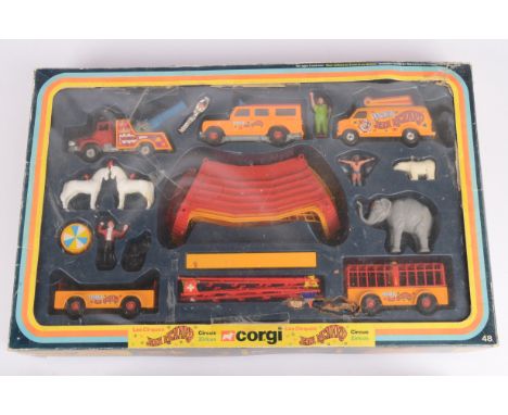 Corgi Jean Richard Circus Set, 1980s boxed set no 48 appears complete but unchecked one horse with broken leg, human cannonba