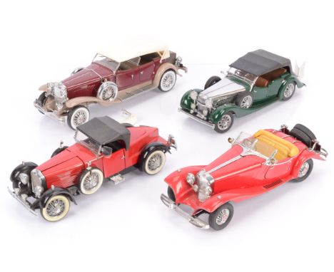 Franklin Mint 1:24 Scale Vintage Cars, four boxed examples, 1930 Duesenberg Tourster, 1938 Alvis (rear bumper detached), 1928