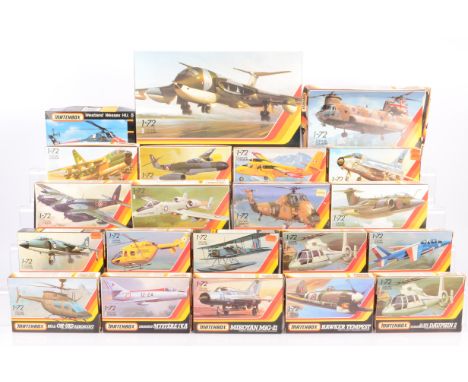 Matchbox 1:72 Scale Aircraft Kits, a boxed collection of three/two colour WWII and later military aircraft and helicopters, P