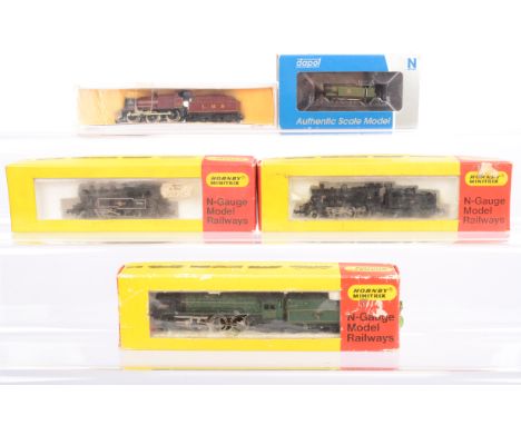 British Outline N Gauge Steam Locomotives and Tenders, five boxed/cased examples, Dapol tank locomotive Terrier 2S-012-007 Po