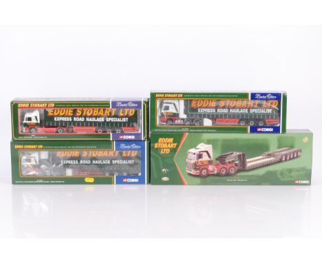 Corgi Eddie Stobart Diecast Haulage Vehicles, four boxed 1:50 scale limited edition examples, CC12203 Scania low loader, 7580