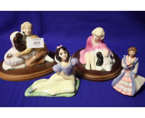 FOUR WADE FIGURES COMPRISING 'FIRESIDE FRIEND', 'WELCOME HOME' ON PLINTH, 'SNOW WHITE' AND 'BEAUTY'