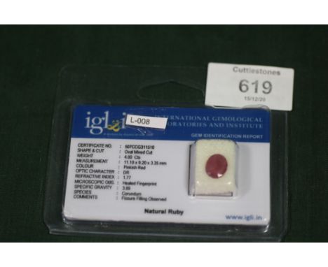 AN IGLI CERTIFIED OVAL MIXED CUT 4CT RUBY 