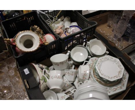 A TRAY OF ETERNAL BOW CHINA TOGETHER WITH TWO TRAYS OF ASSORTED CERAMICS TO INCLUDE WADE AND NAO EXAMPLES (3)