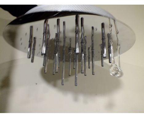 A BOXED MODERN 'SHOWER' TYPE LIGHT FITTING WITH NUMEROUS CRYSTAL DROPS - image shows 2 as fitted